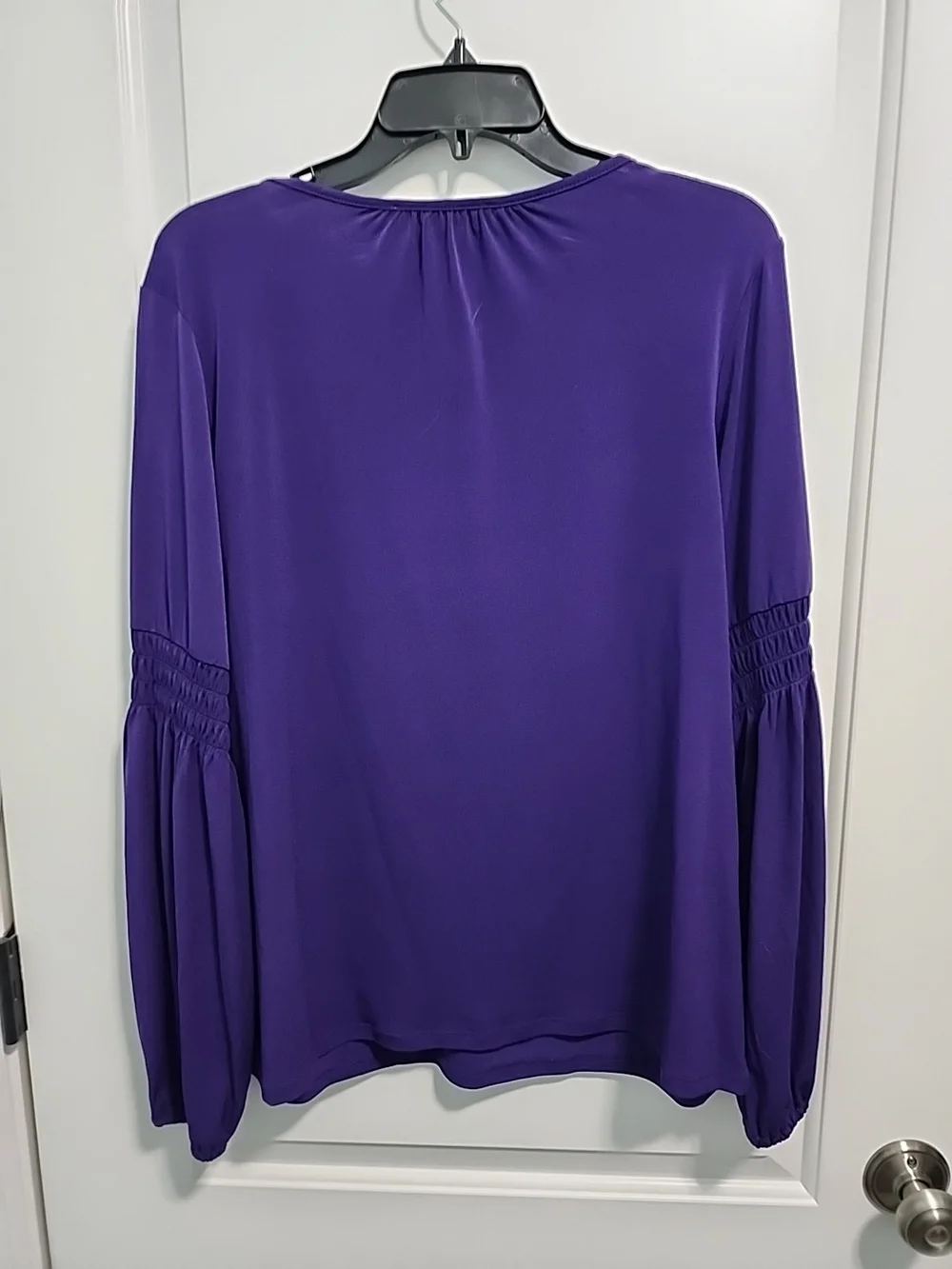 Michael Kors Purple Long-Sleeve V-Neck Blouse with Tie
